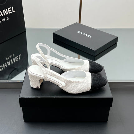 CC SLINGBACK 25S 65 MM IN WHITE AND BLACK TWEED