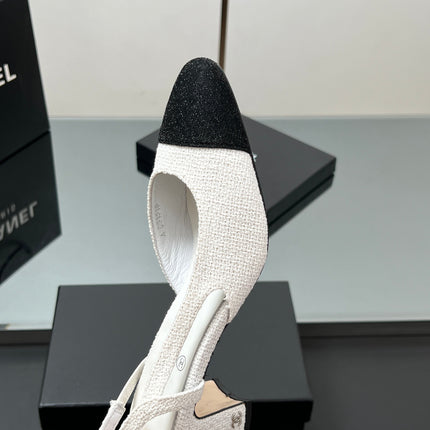 CC SLINGBACK 25S 65 MM IN WHITE AND BLACK TWEED