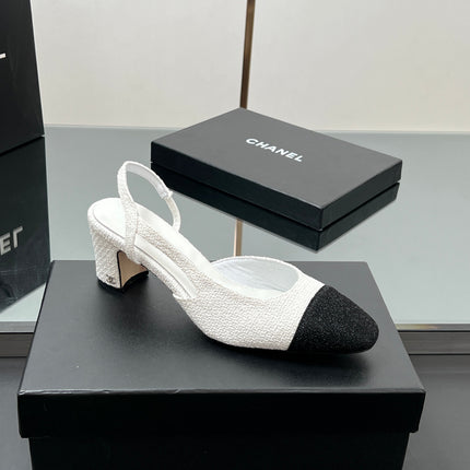 CC SLINGBACK 25S 65 MM IN WHITE AND BLACK TWEED
