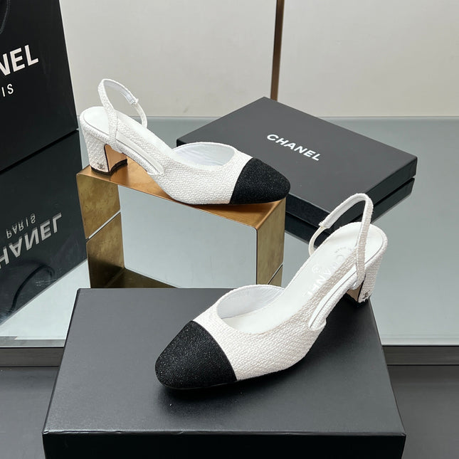 CC SLINGBACK 25S 65 MM IN WHITE AND BLACK TWEED