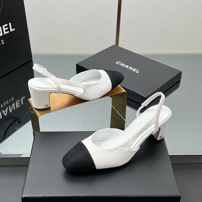 CC SLINGBACK 25S 65 MM IN WHITE AND BLACK TWEED