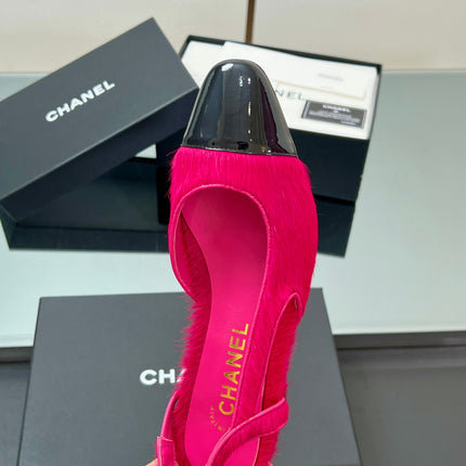CC PONY HAIR SLINGBACK 25S IN PINK MIX BLACK GLOSSY LEATHER