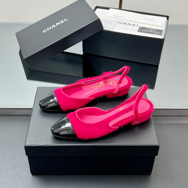 CC PONY HAIR SLINGBACK 25S IN PINK MIX BLACK GLOSSY LEATHER