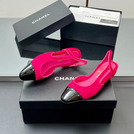 CC PONY HAIR SLINGBACK 25S IN PINK MIX BLACK GLOSSY LEATHER