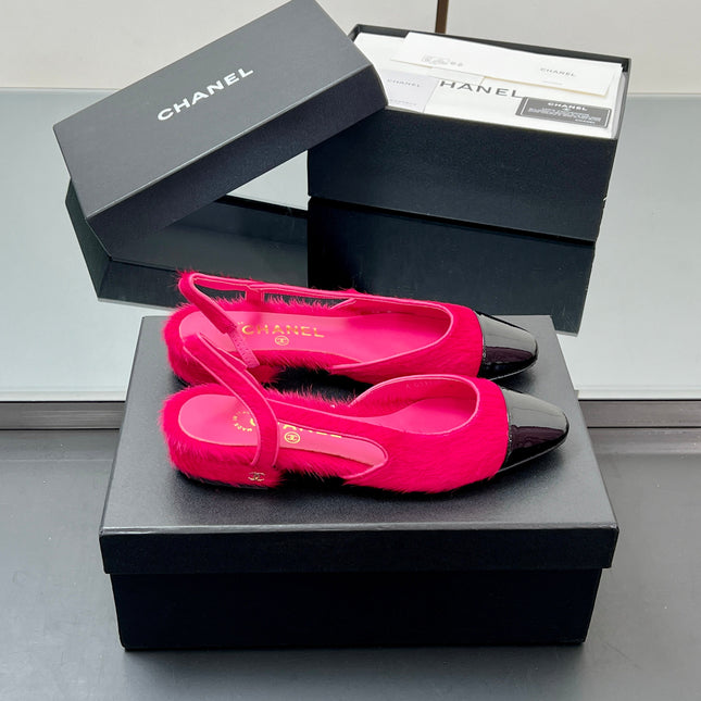 CC PONY HAIR SLINGBACK 25S IN PINK MIX BLACK GLOSSY LEATHER