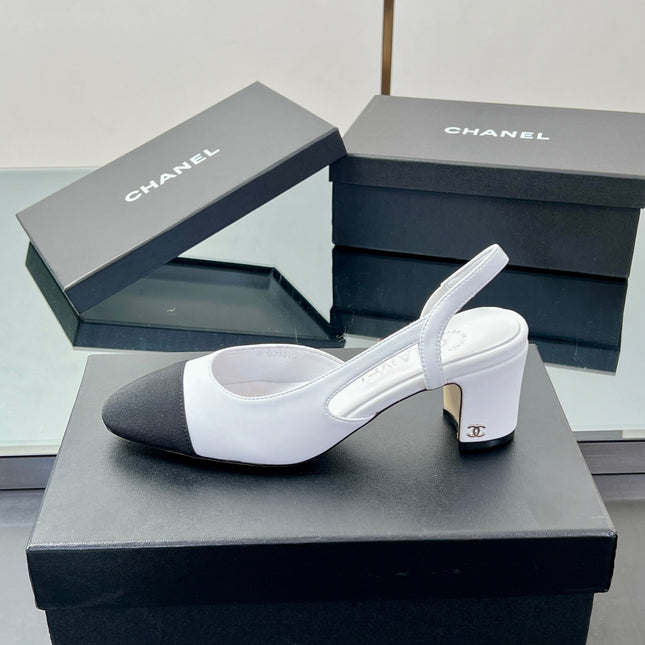 CC SLINGBACK 25S 65 MM IN WHITE LAMBSKIN AND BLACK FABRIC