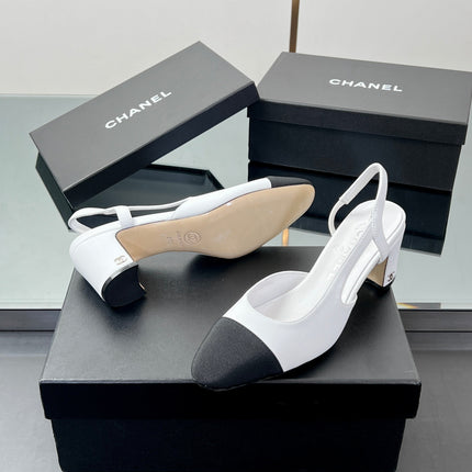 CC SLINGBACK 25S 65 MM IN WHITE LAMBSKIN AND BLACK FABRIC