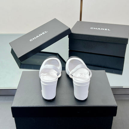 CC SLINGBACK 25S 65 MM IN WHITE LAMBSKIN AND BLACK FABRIC