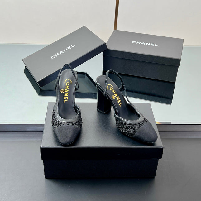 CC SLINGBACK 25S 95 MM IN BLACK FABRIC AND LAMBSKIN