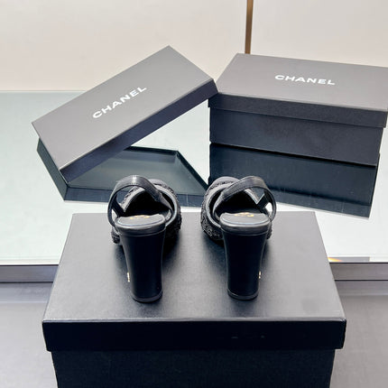 CC SLINGBACK 25S 95 MM IN BLACK FABRIC AND LAMBSKIN