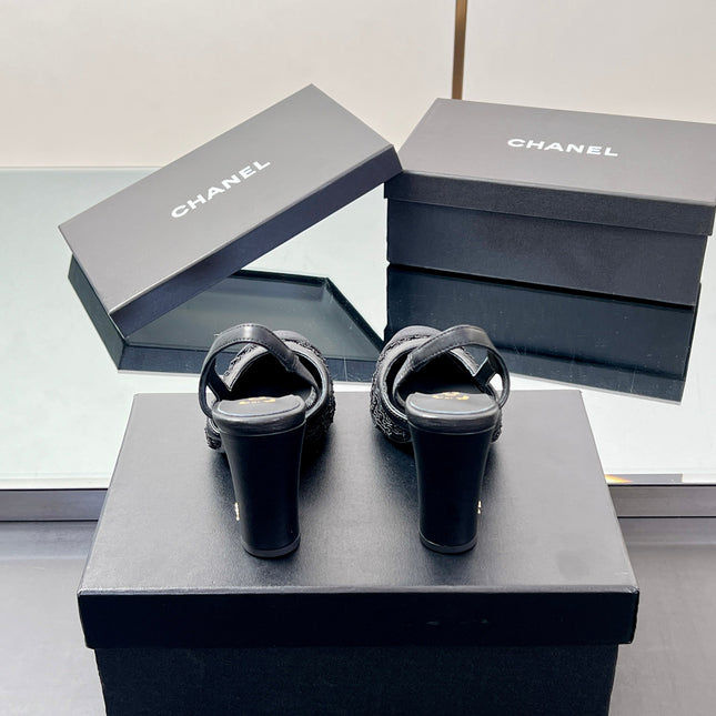 CC SLINGBACK 25S 95 MM IN BLACK FABRIC AND LAMBSKIN