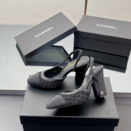 CC SLINGBACK 25S 95 MM IN BLACK FABRIC AND LAMBSKIN