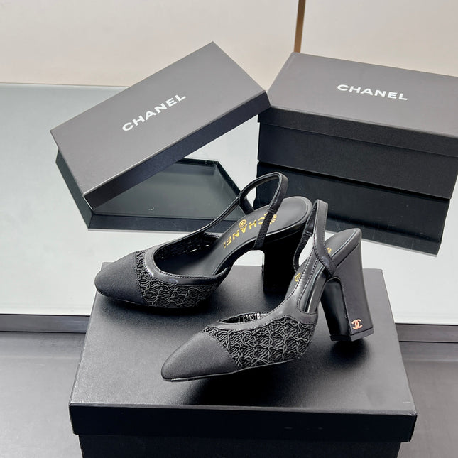 CC SLINGBACK 25S 95 MM IN BLACK FABRIC AND LAMBSKIN