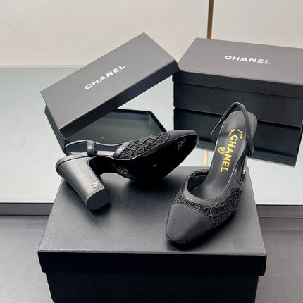 CC SLINGBACK 25S 95 MM IN BLACK FABRIC AND LAMBSKIN