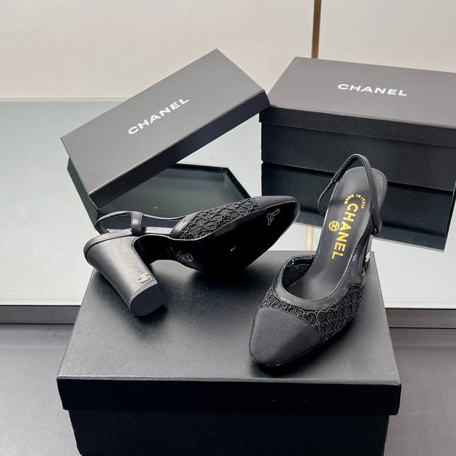 CC SLINGBACK 25S 95 MM IN BLACK FABRIC AND LAMBSKIN