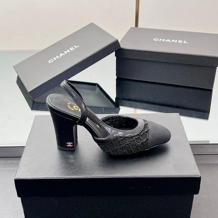 CC SLINGBACK 25S 95 MM IN BLACK FABRIC AND LAMBSKIN