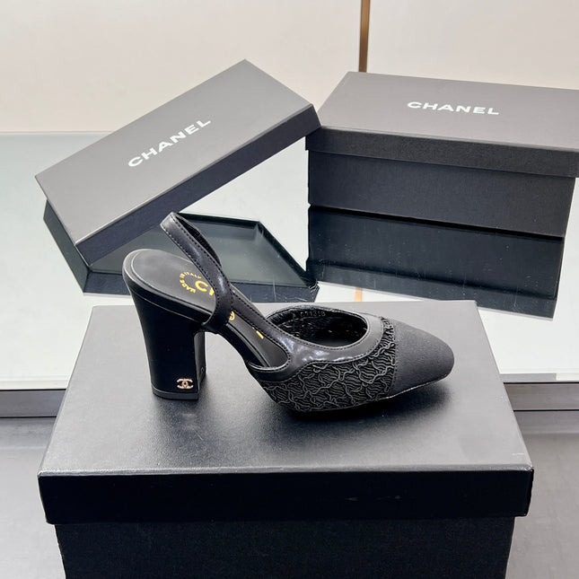 CC SLINGBACK 25S 95 MM IN BLACK FABRIC AND LAMBSKIN