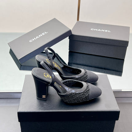 CC SLINGBACK 25S 95 MM IN BLACK FABRIC AND LAMBSKIN
