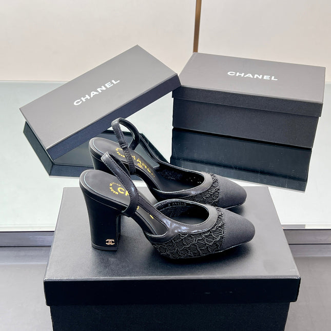 CC SLINGBACK 25S 95 MM IN BLACK FABRIC AND LAMBSKIN