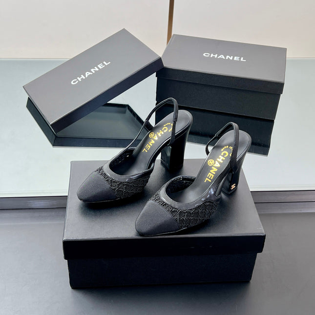 CC SLINGBACK 25S 95 MM IN BLACK FABRIC AND LAMBSKIN