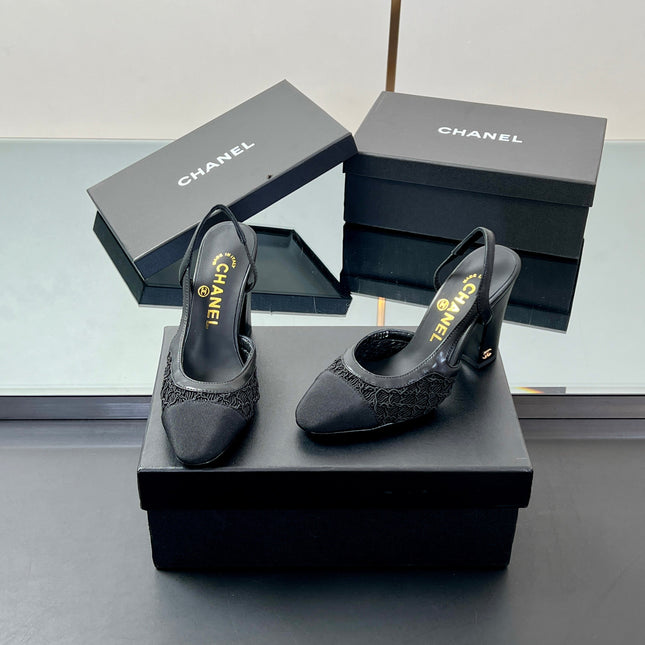 CC SLINGBACK 25S 95 MM IN BLACK FABRIC AND LAMBSKIN
