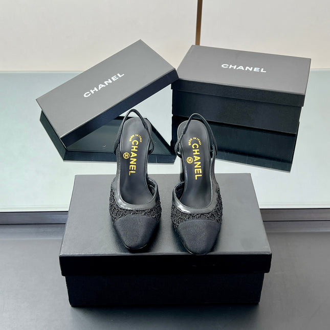 CC SLINGBACK 25S 95 MM IN BLACK FABRIC AND LAMBSKIN