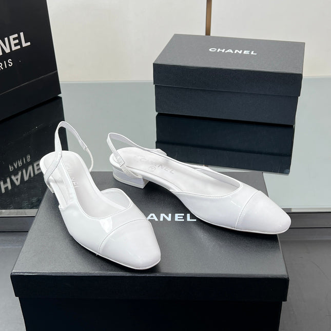 CC SLINGBACK 25S 25 MM IN WHITE GLOSSY LEATHER