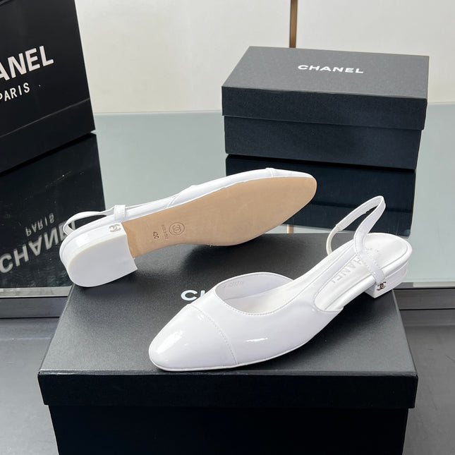 CC SLINGBACK 25S 25 MM IN WHITE GLOSSY LEATHER