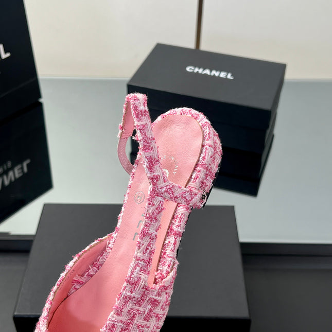 CC SLINGBACK 25S 25 MM IN PINK TWEED AND BLACK FABRIC