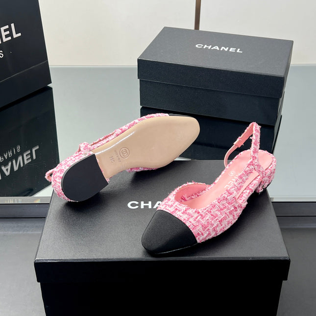 CC SLINGBACK 25S 25 MM IN PINK TWEED AND BLACK FABRIC