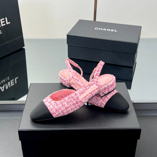 CC SLINGBACK 25S 25 MM IN PINK TWEED AND BLACK FABRIC