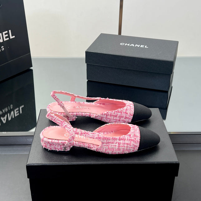 CC SLINGBACK 25S 25 MM IN PINK TWEED AND BLACK FABRIC