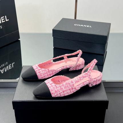 CC SLINGBACK 25S 25 MM IN PINK TWEED AND BLACK FABRIC