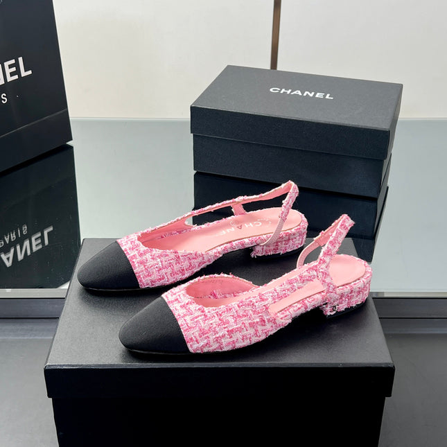 CC SLINGBACK 25S 25 MM IN PINK TWEED AND BLACK FABRIC