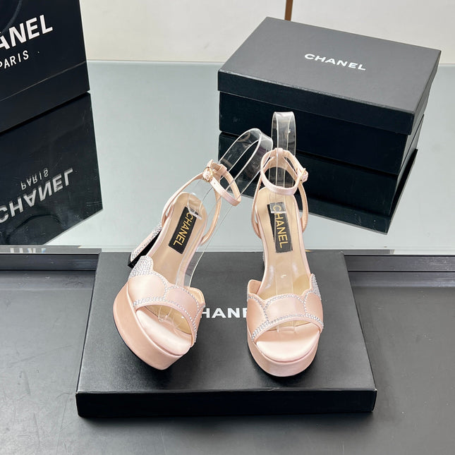 HIGH HEELS SANDAL 90 MM IN APRICOT PINK CALFSKIN AND STONE