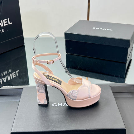 HIGH HEELS SANDAL 90 MM IN APRICOT PINK CALFSKIN AND STONE