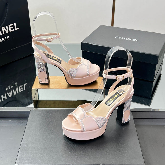 HIGH HEELS SANDAL 90 MM IN APRICOT PINK CALFSKIN AND STONE