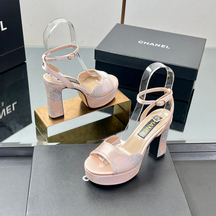 HIGH HEELS SANDAL 90 MM IN APRICOT PINK CALFSKIN AND STONE