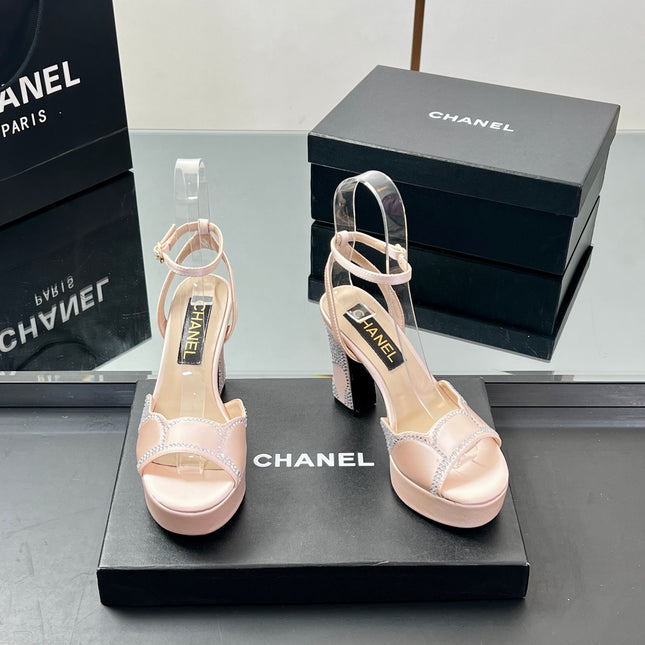 HIGH HEELS SANDAL 90 MM IN APRICOT PINK CALFSKIN AND STONE