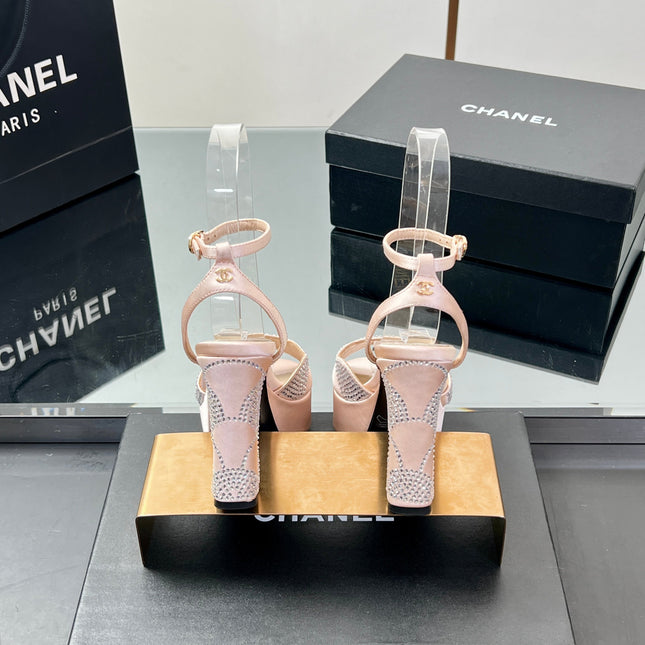 HIGH HEELS SANDAL 90 MM IN APRICOT PINK CALFSKIN AND STONE