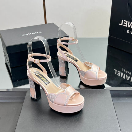HIGH HEELS SANDAL 90 MM IN APRICOT PINK CALFSKIN AND STONE