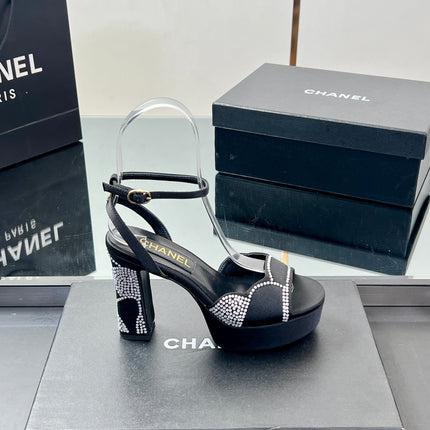 HIGH HEELS SANDAL 90 MM IN BLACK CALFSKIN AND STONE