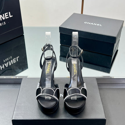 HIGH HEELS SANDAL 90 MM IN BLACK CALFSKIN AND STONE