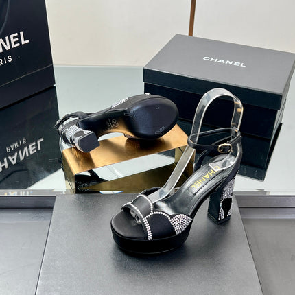 HIGH HEELS SANDAL 90 MM IN BLACK CALFSKIN AND STONE