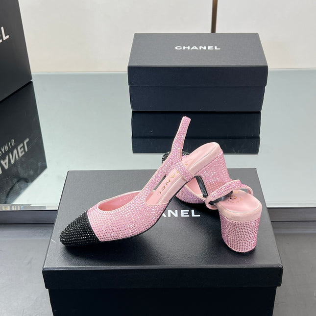 CC SLINGBACK 25S 65 MM IN PINK AND BLACK CRYSTALS
