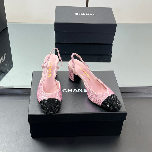 CC SLINGBACK 25S 65 MM IN PINK AND BLACK CRYSTALS