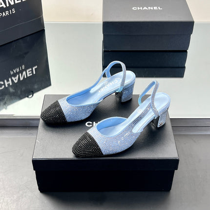 CC SLINGBACK 25S 65 MM IN BLUE AND BLACK CRYSTALS