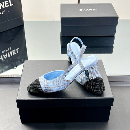 CC SLINGBACK 25S 65 MM IN BLUE AND BLACK CRYSTALS