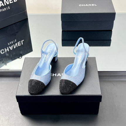 CC SLINGBACK 25S 65 MM IN BLUE AND BLACK CRYSTALS