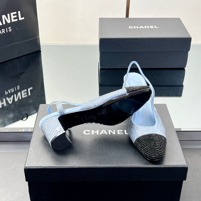 CC SLINGBACK 25S 65 MM IN BLUE AND BLACK CRYSTALS